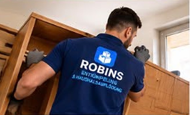 Mitarbeiter von Robins demontiert einen Holzschrank